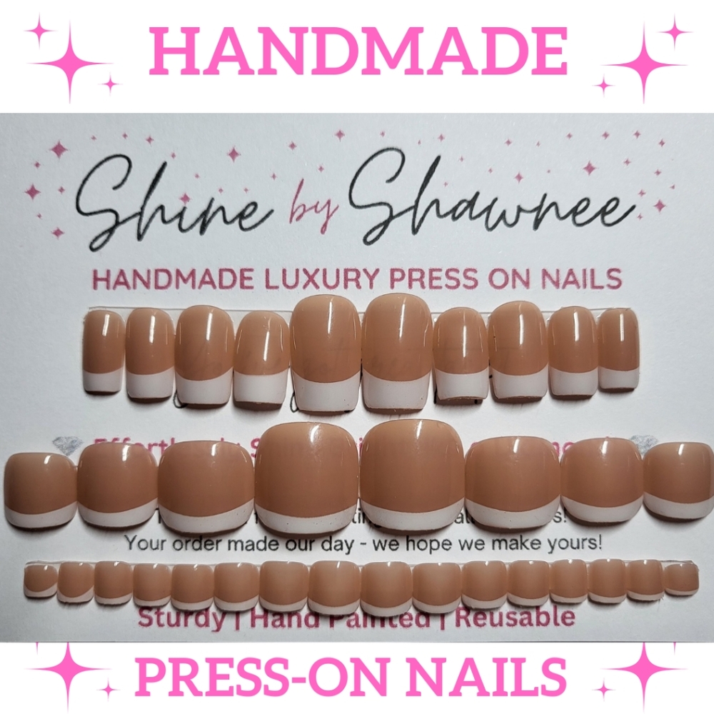 Handmade Luxury Press-On Nails/Toenails | Sturdy & Reusable | Mocha French Tips